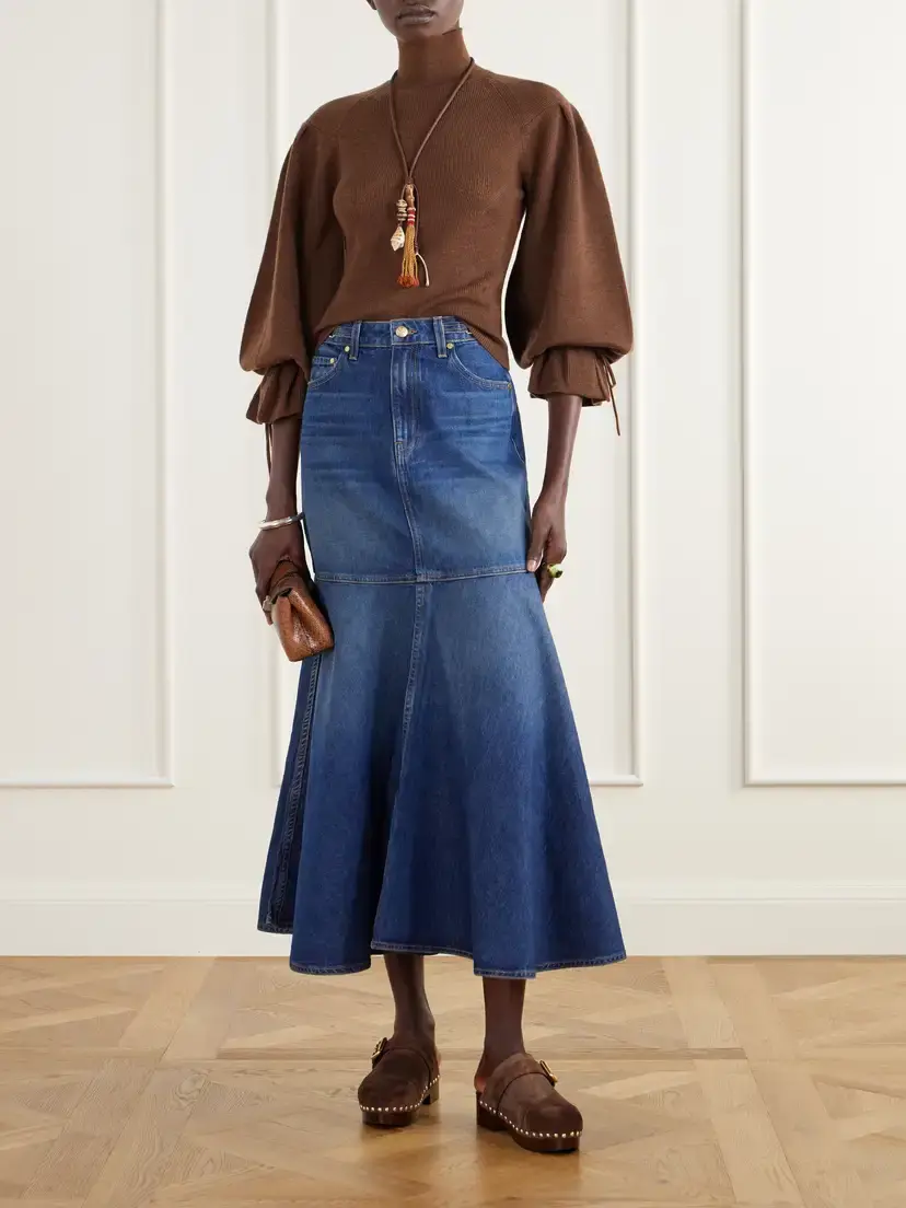 Ulla Johnson The Madelyn Embellished Paneled Denim Maxi Skirt | Thumbnail 2