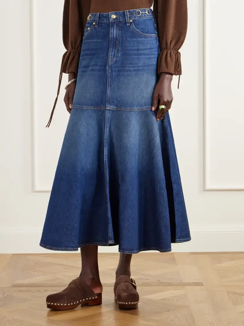 Ulla Johnson The Madelyn Embellished Paneled Denim Maxi Skirt | Thumbnail 3
