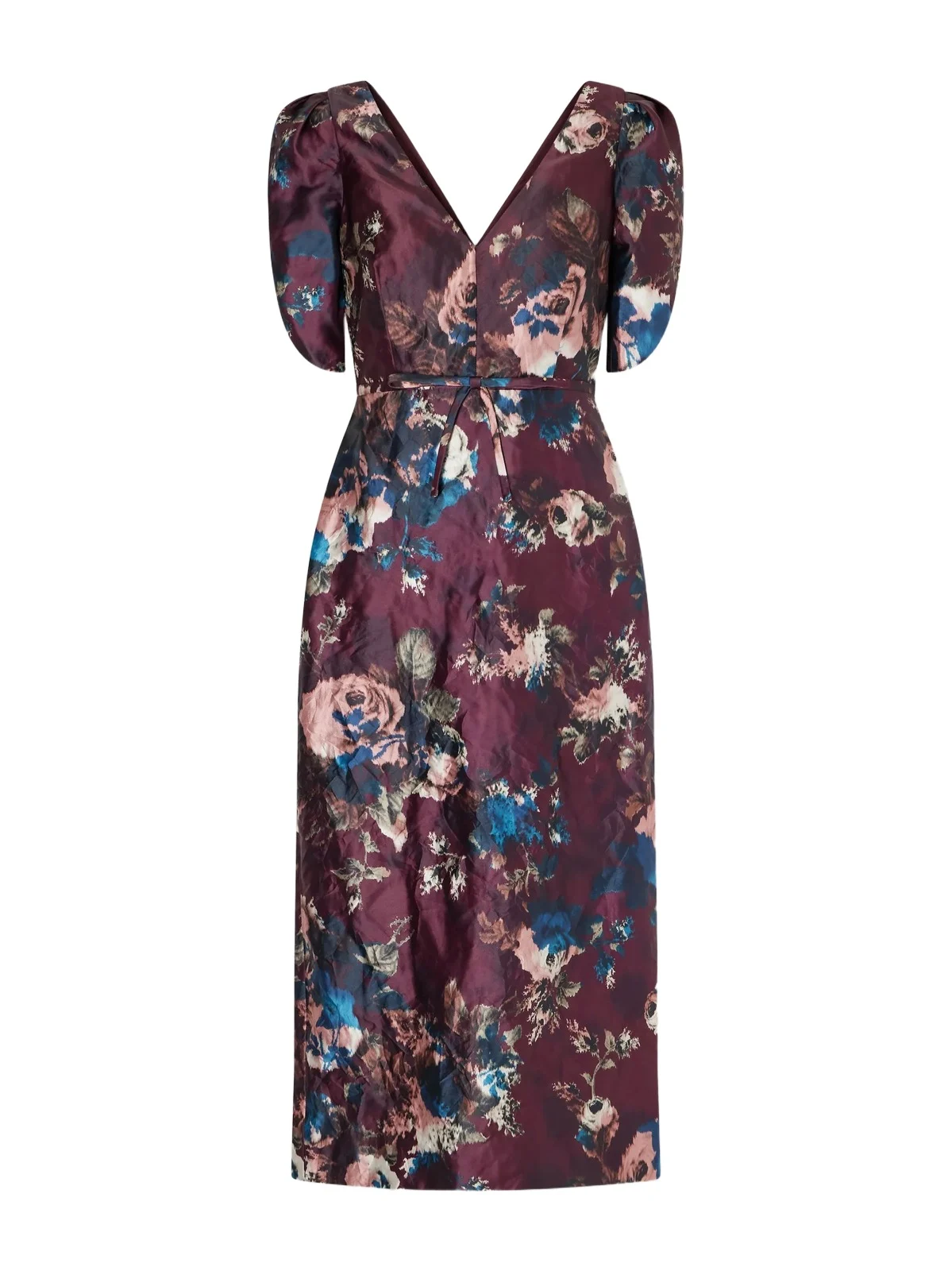 Belted Floral-print Crinkled Satin Midi Dress