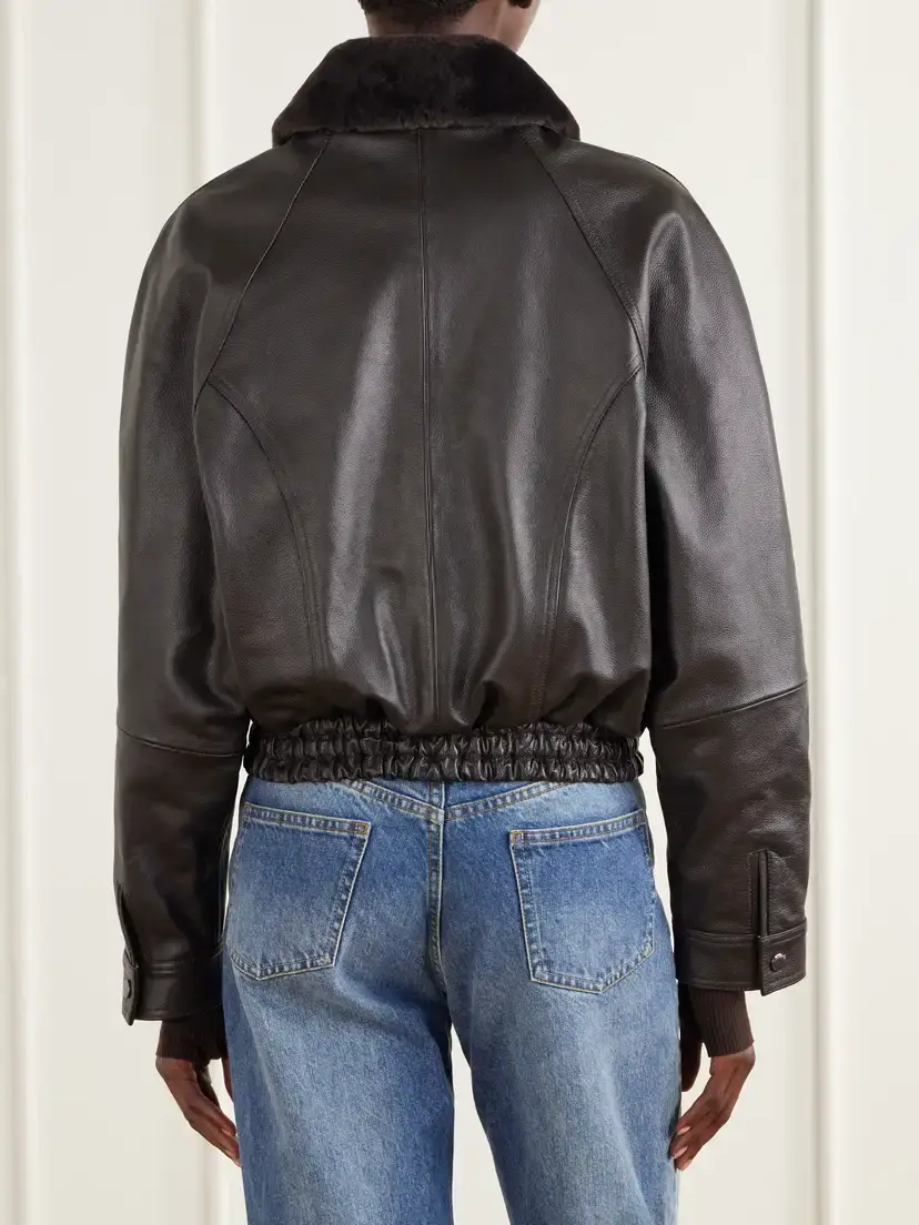Magda Butrym Cropped Shearling-trimmed Leather Biker Jacket | Thumbnail 4 Magda Butrym Cropped Shearling-trimmed Leather Biker Jacket | Thumbnail 4