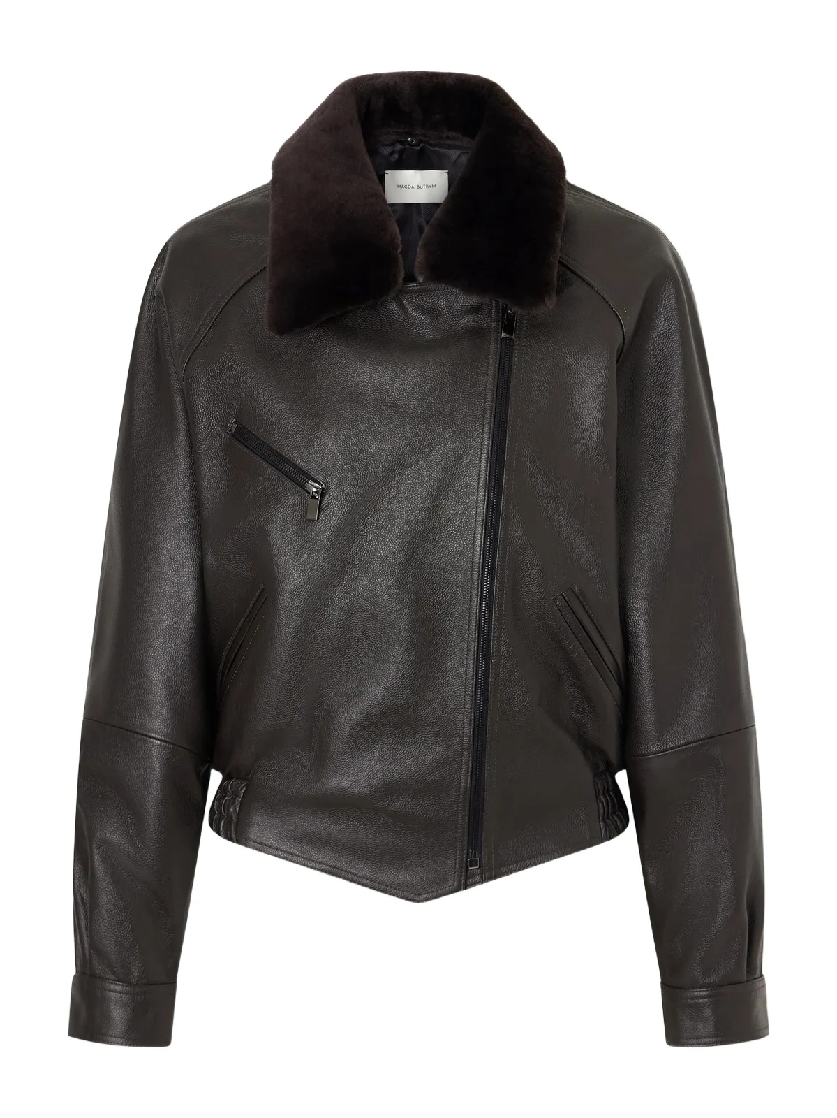 Magda Butrym Cropped Shearling-trimmed Leather Biker Jacket