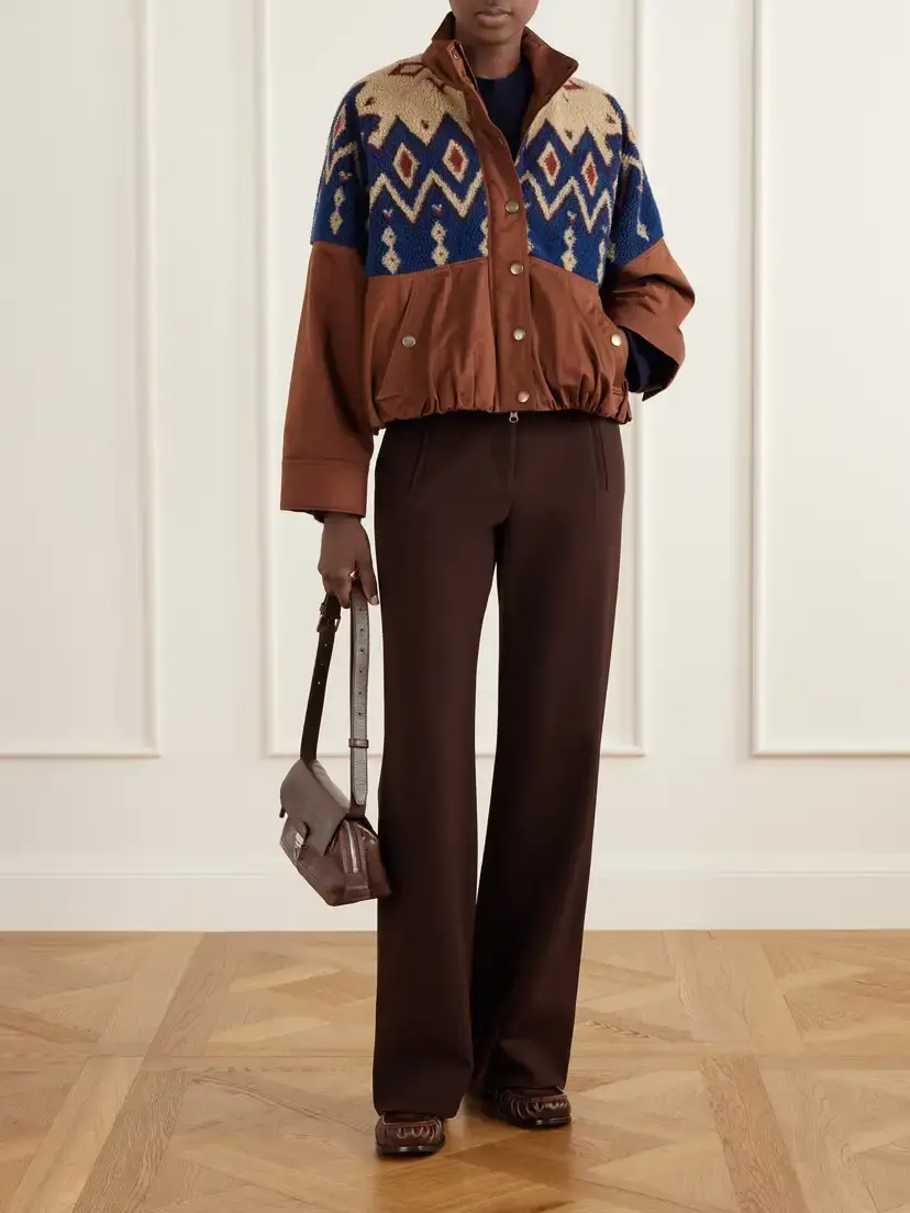 Veronica Beard Knoll Gathered Fair Isle Fleece-trimmed Cotton-twill Jacket | Thumbnail 2