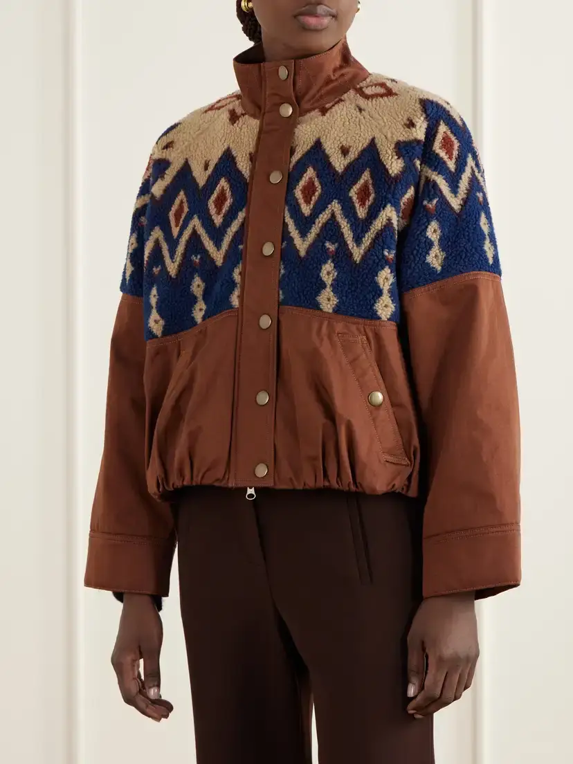 Veronica Beard Knoll Gathered Fair Isle Fleece-trimmed Cotton-twill Jacket | Thumbnail 3