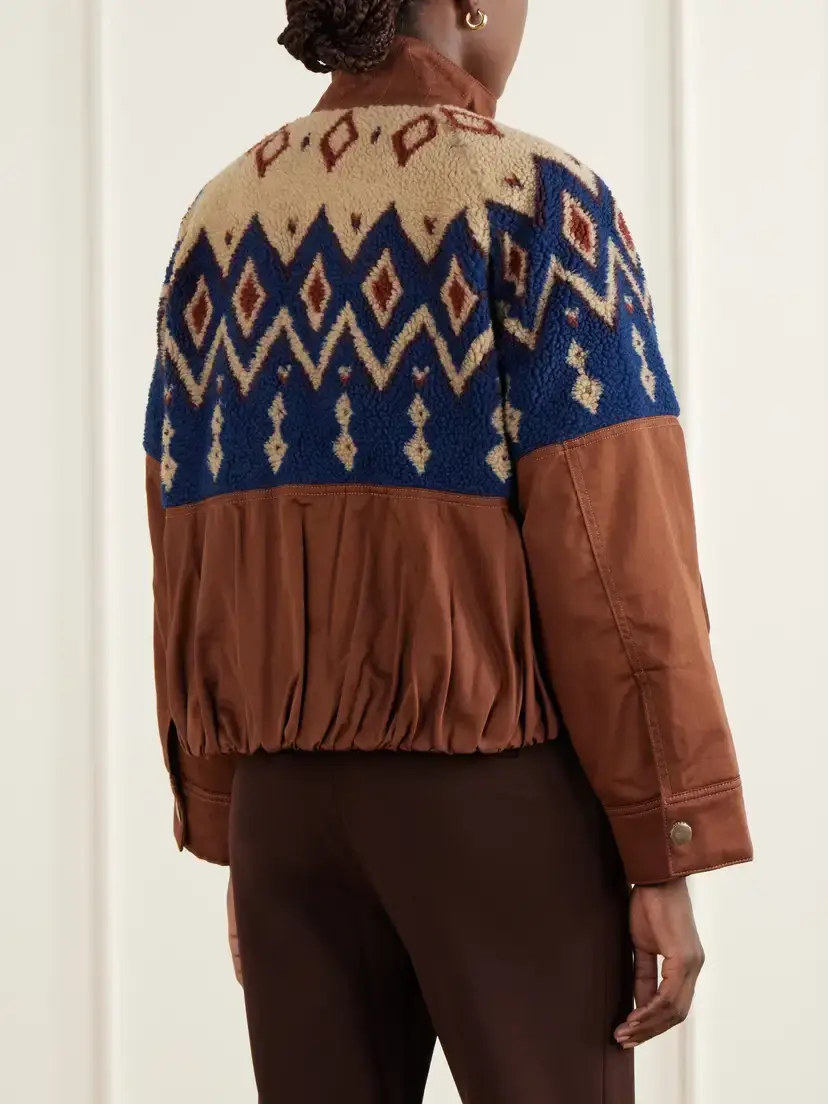 Veronica Beard Knoll Gathered Fair Isle Fleece-trimmed Cotton-twill Jacket | Thumbnail 4