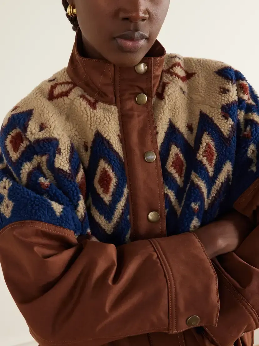 Veronica Beard Knoll Gathered Fair Isle Fleece-trimmed Cotton-twill Jacket | Thumbnail 5