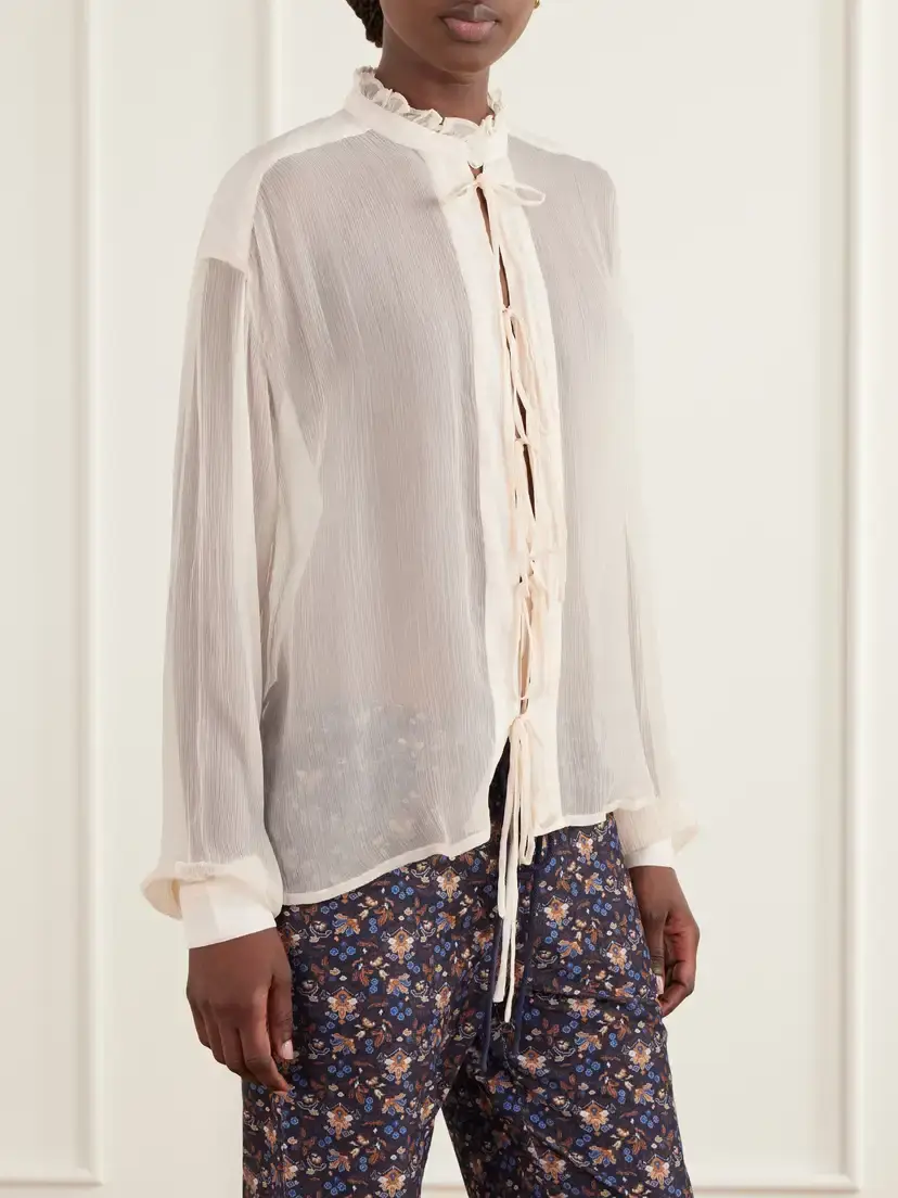 ALIX OF BOHEMIA Willa Praire Tint Lace-up Crepe Blouse | Thumbnail 3 ALIX OF BOHEMIA Willa Praire Tint Lace-up Crepe Blouse | Thumbnail 3