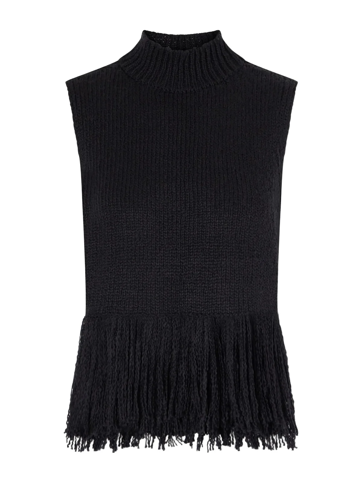 ALIX OF BOHEMIA Sonia Onyx Fringed Turtleneck Cotton Sweater
