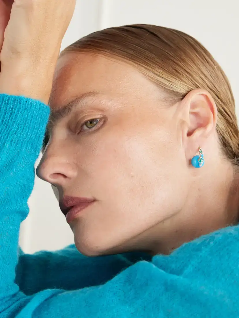 Sydney Evan 14-karat Gold, Diamond, Emerald And Turquoise Earrings - Blue | Thumbnail 2 Sydney Evan 14-karat Gold, Diamond, Emerald And Turquoise Earrings - Blue | Thumbnail 2