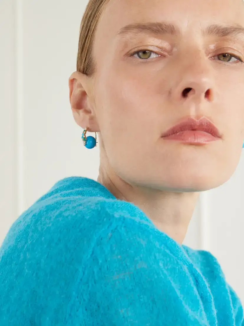 Sydney Evan 14-karat Gold, Diamond, Emerald And Turquoise Earrings - Blue | Thumbnail 4 Sydney Evan 14-karat Gold, Diamond, Emerald And Turquoise Earrings - Blue | Thumbnail 4