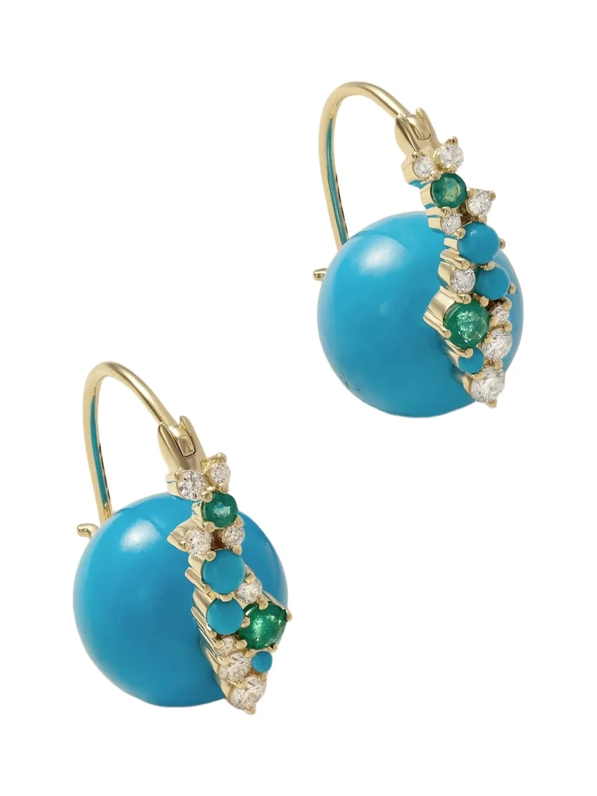 14-karat Gold, Diamond, Emerald And Turquoise Earrings - Blue 14-karat Gold, Diamond, Emerald And Turquoise Earrings - Blue