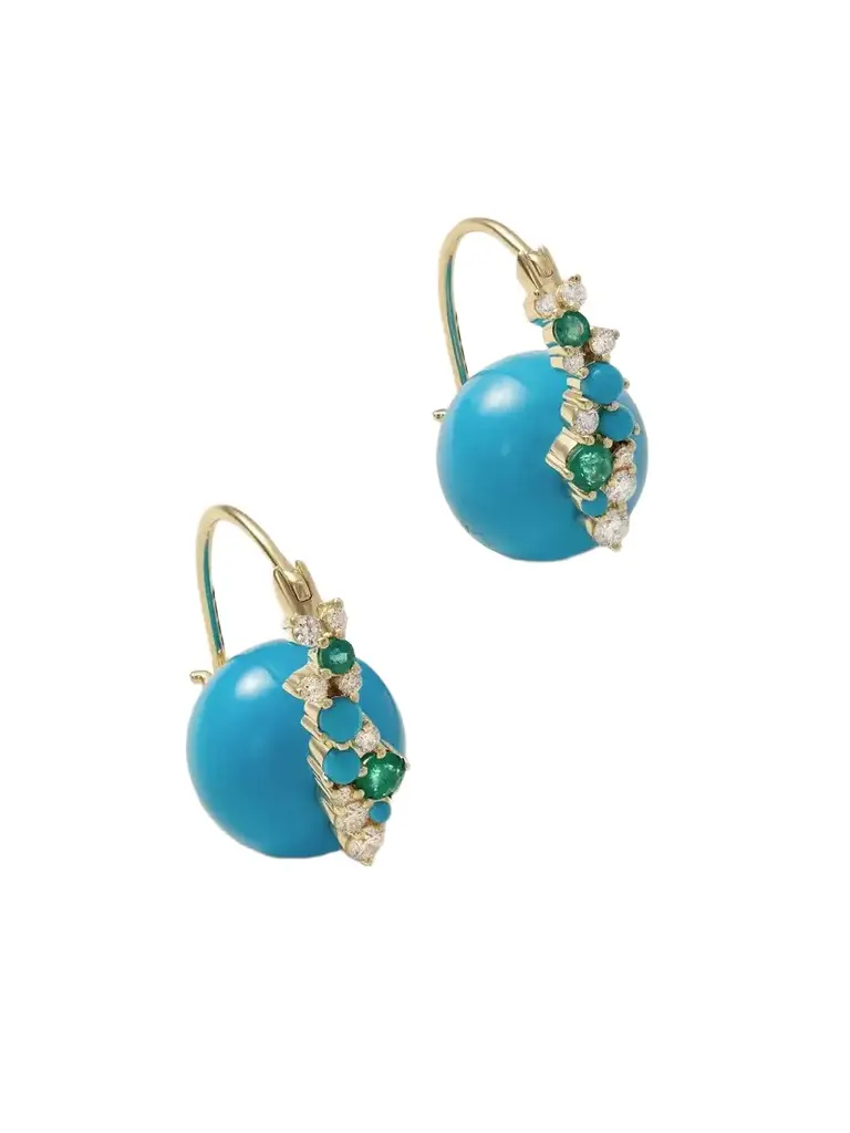 Sydney Evan 14-karat Gold, Diamond, Emerald And Turquoise Earrings - Blue