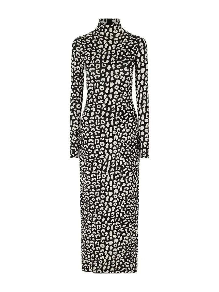 Leopard-patterned Stretch-silk Jacquard Maxi Dres