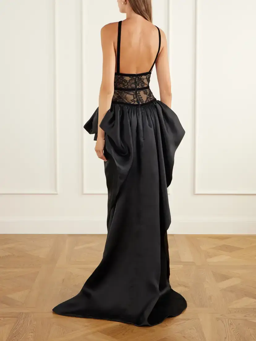 Elie Saab Peplum Trail-hem Lace-trimmed Silk-blend Gown | Thumbnail 3 Elie Saab Peplum Trail-hem Lace-trimmed Silk-blend Gown | Thumbnail 3