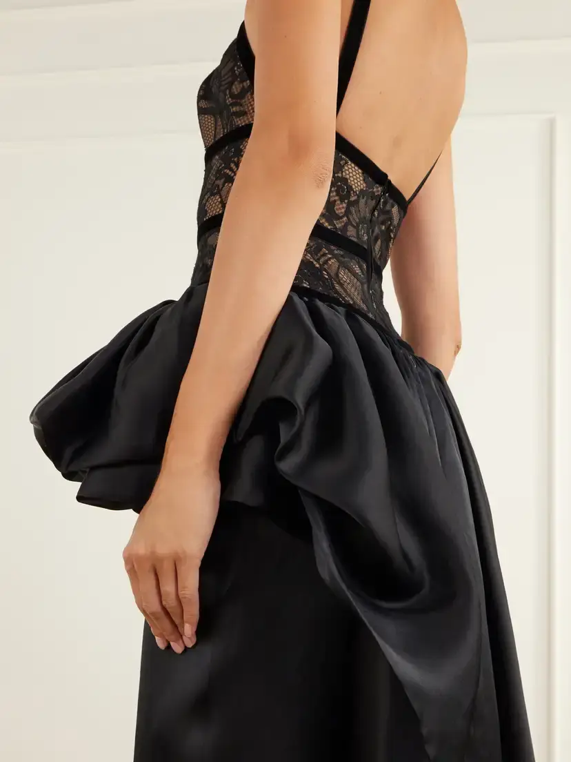 Elie Saab Peplum Trail-hem Lace-trimmed Silk-blend Gown | Thumbnail 5 Elie Saab Peplum Trail-hem Lace-trimmed Silk-blend Gown | Thumbnail 5