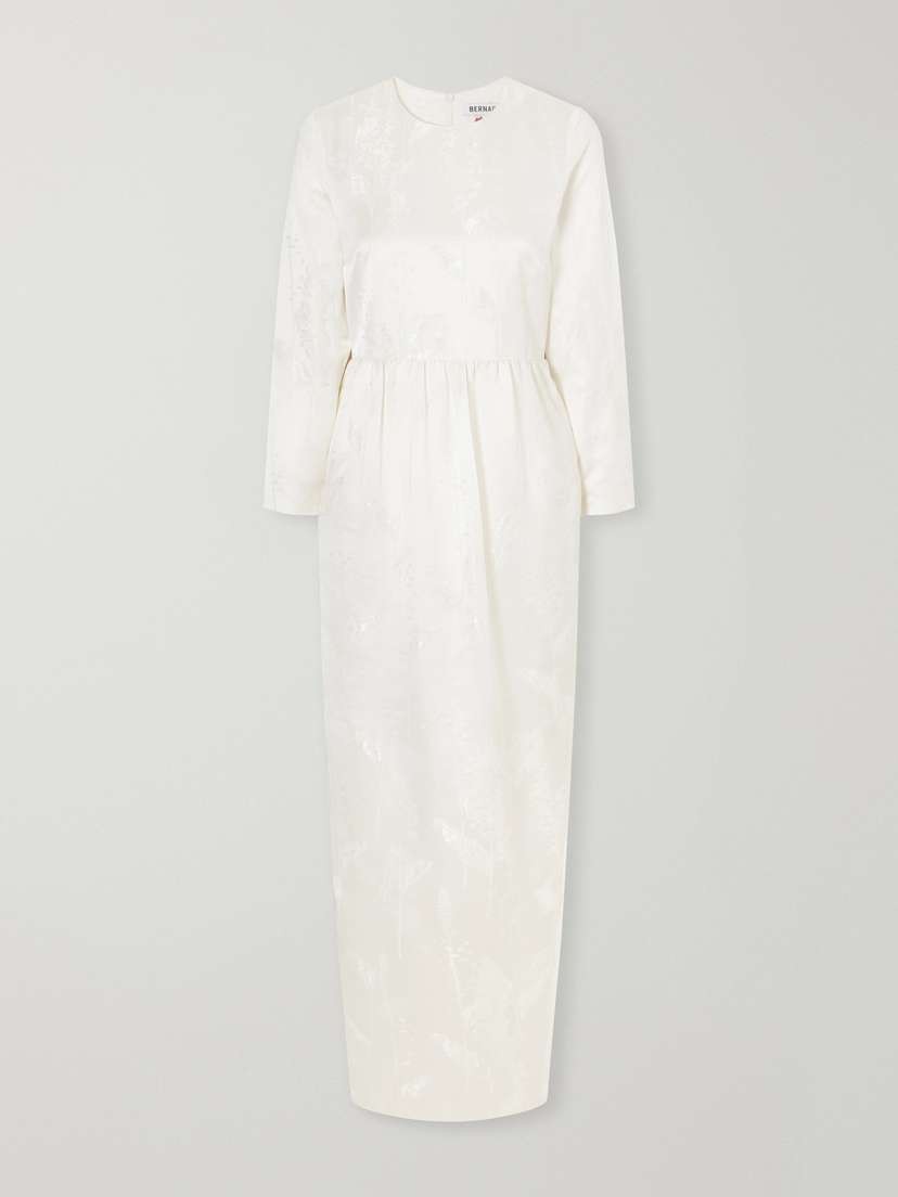 BERNADETTE Lenny Gathered Floral-jacquard Satin Midi Dress