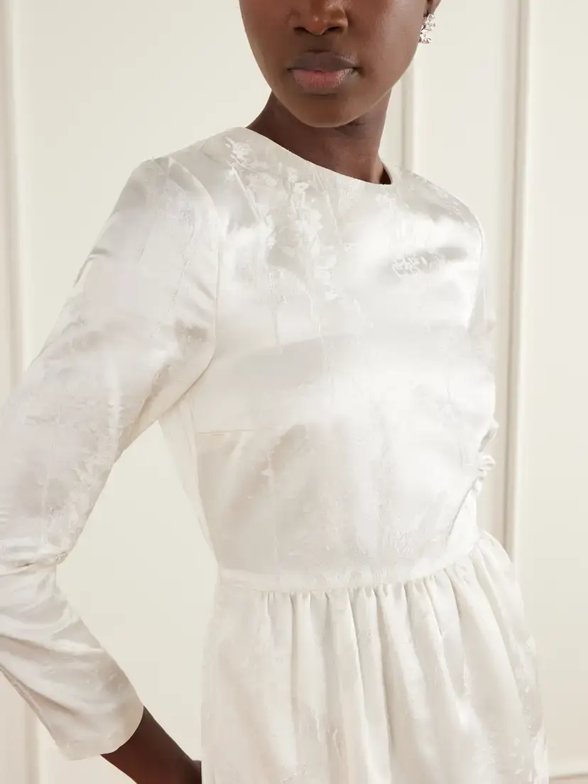 BERNADETTE Lenny Gathered Floral-jacquard Satin Midi Dress | Thumbnail 4 BERNADETTE Lenny Gathered Floral-jacquard Satin Midi Dress | Thumbnail 4