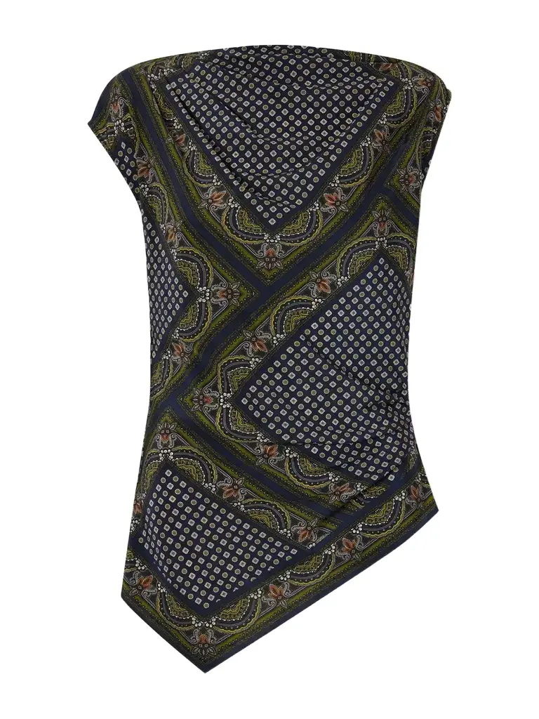Yvonne Asymmetric Printed Silk-blend Satin Top