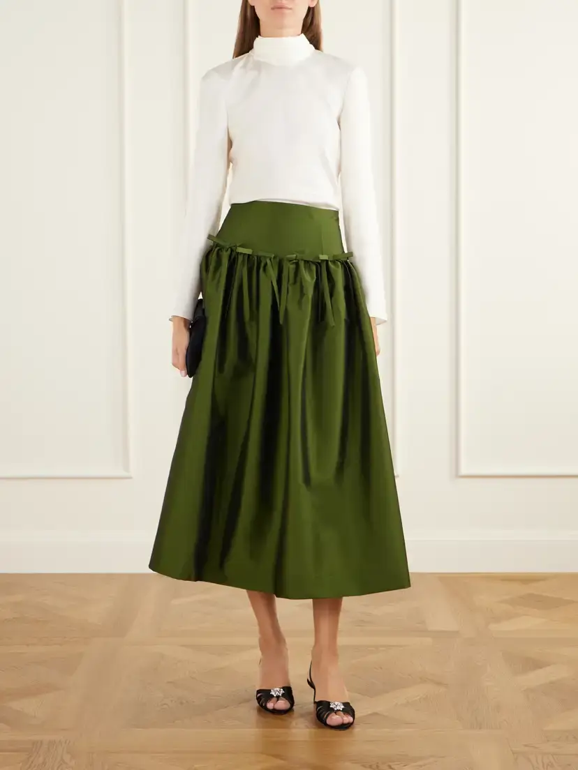 BERNADETTE Oscar Bow-detailed Gathered Taffeta Midi Skirt | Thumbnail 2 BERNADETTE Oscar Bow-detailed Gathered Taffeta Midi Skirt | Thumbnail 2