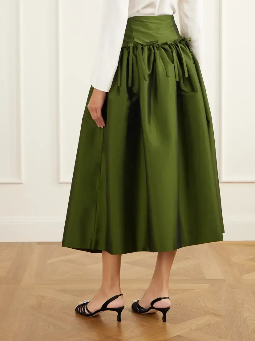 BERNADETTE Oscar Bow-detailed Gathered Taffeta Midi Skirt | Thumbnail 3 BERNADETTE Oscar Bow-detailed Gathered Taffeta Midi Skirt | Thumbnail 3