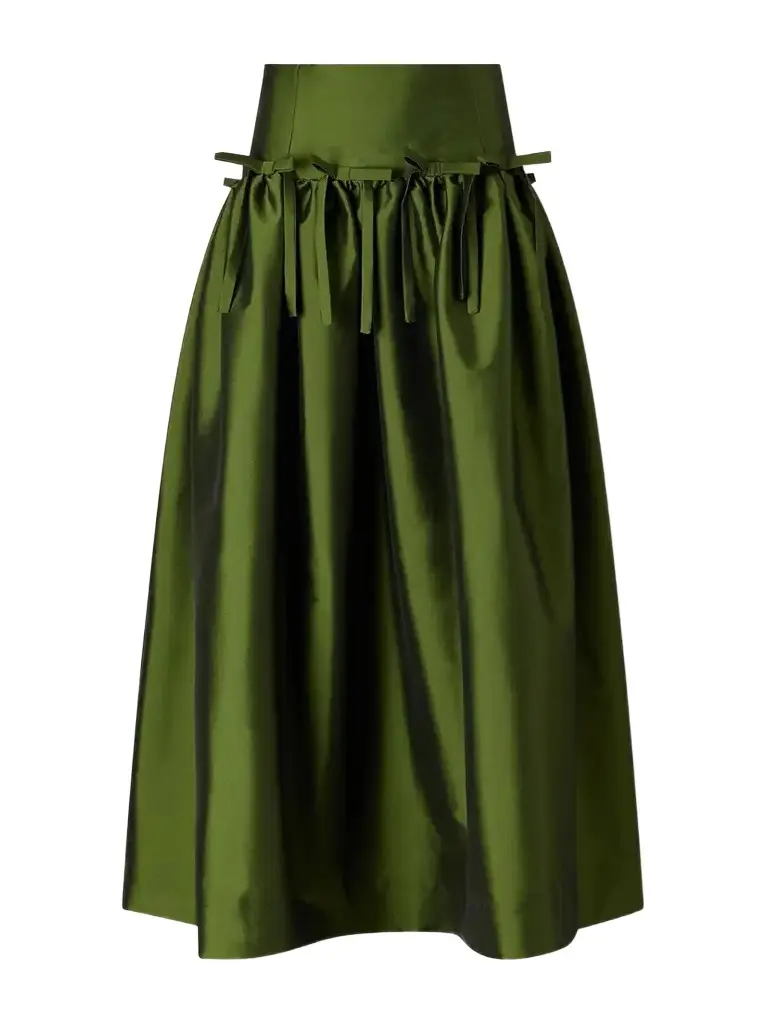 BERNADETTE Oscar Bow-detailed Gathered Taffeta Midi Skirt
