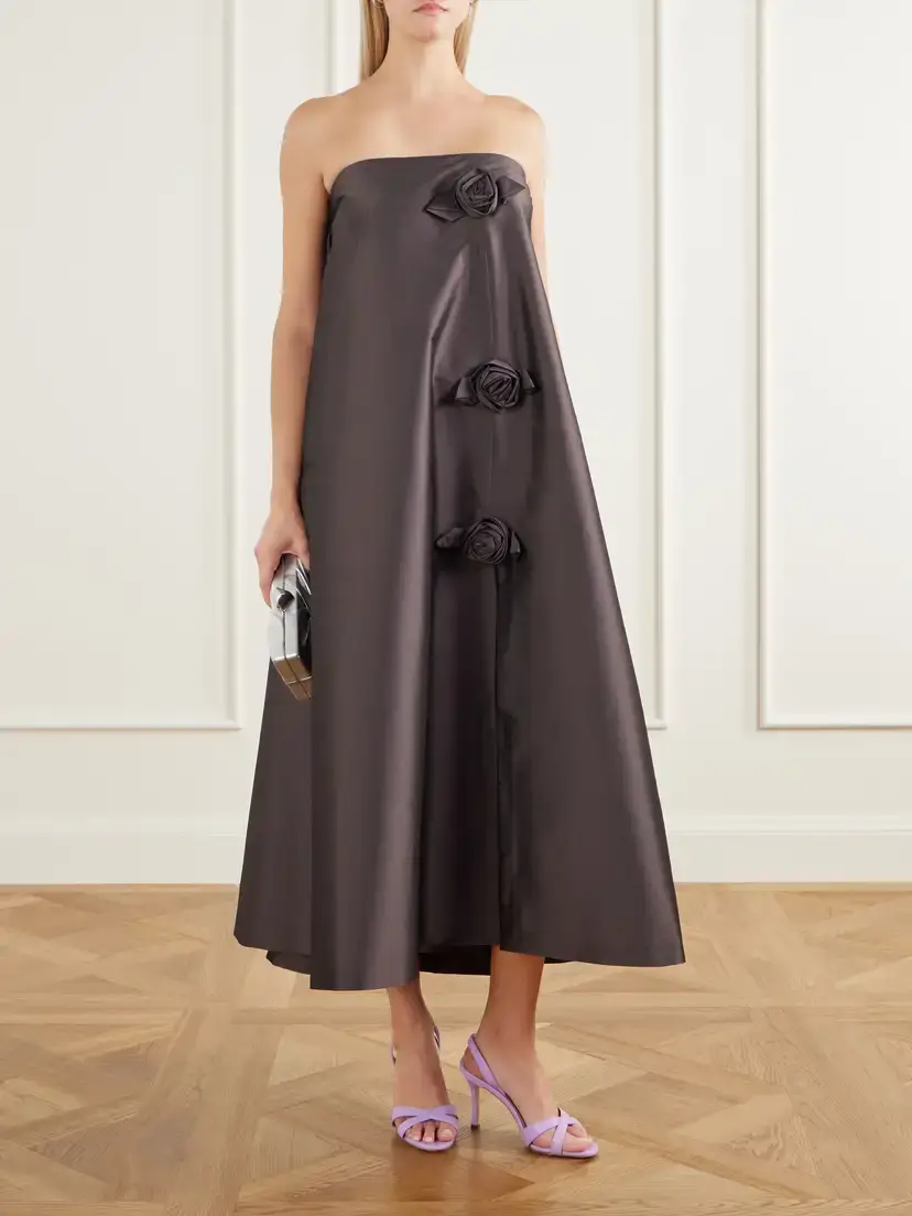 BERNADETTE Rosier Strapless Floral-appliquéd Taffeta Midi Dress | Thumbnail 2 BERNADETTE Rosier Strapless Floral-appliquéd Taffeta Midi Dress | Thumbnail 2