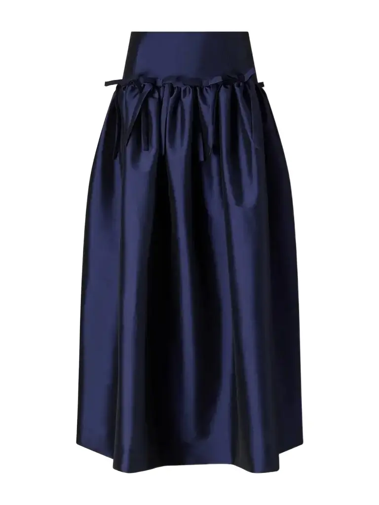 BERNADETTE Oscar Bow-detailed Gathered Taffeta Midi Skirt