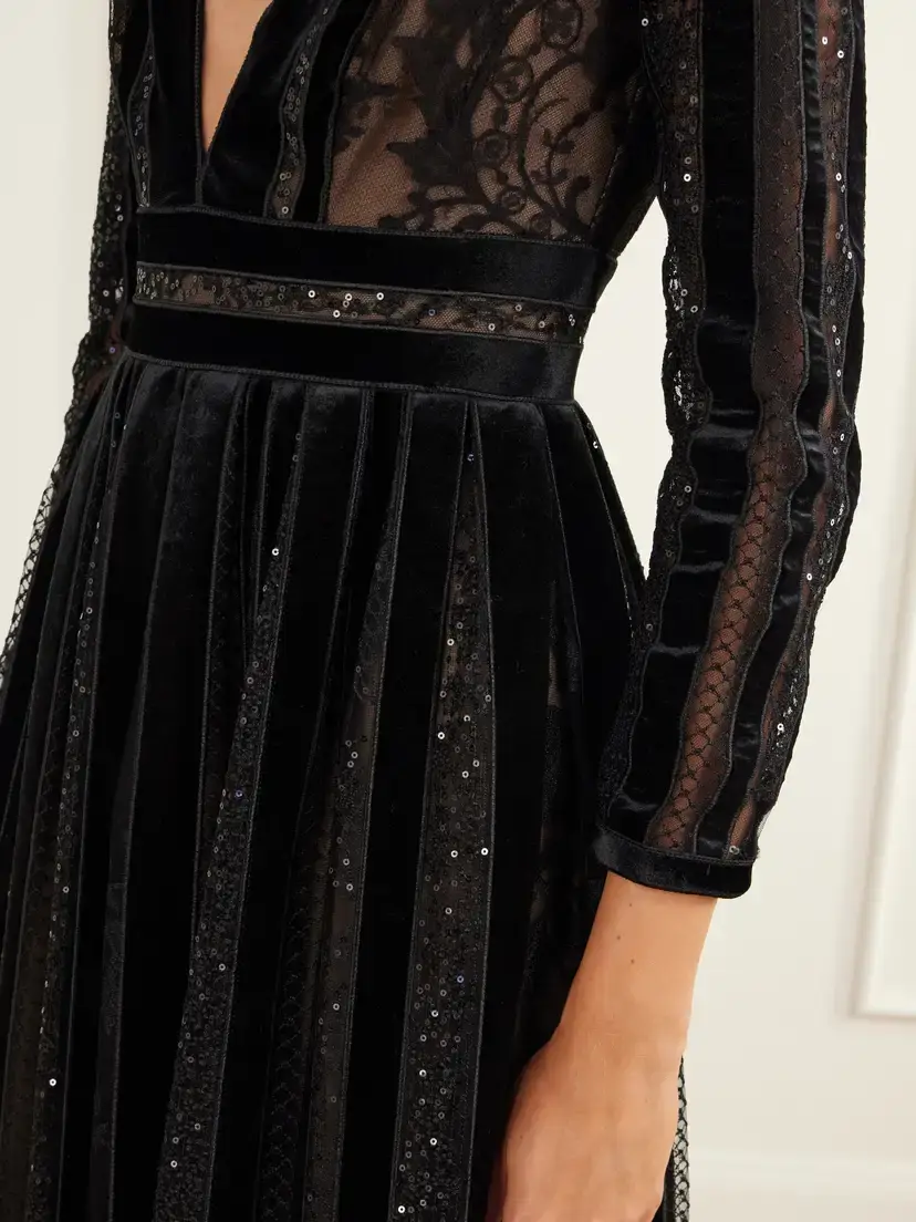 Costarellos Malena Sequin-embellished Velvet-trimmed Lace Gown | Thumbnail 5 Costarellos Malena Sequin-embellished Velvet-trimmed Lace Gown | Thumbnail 5