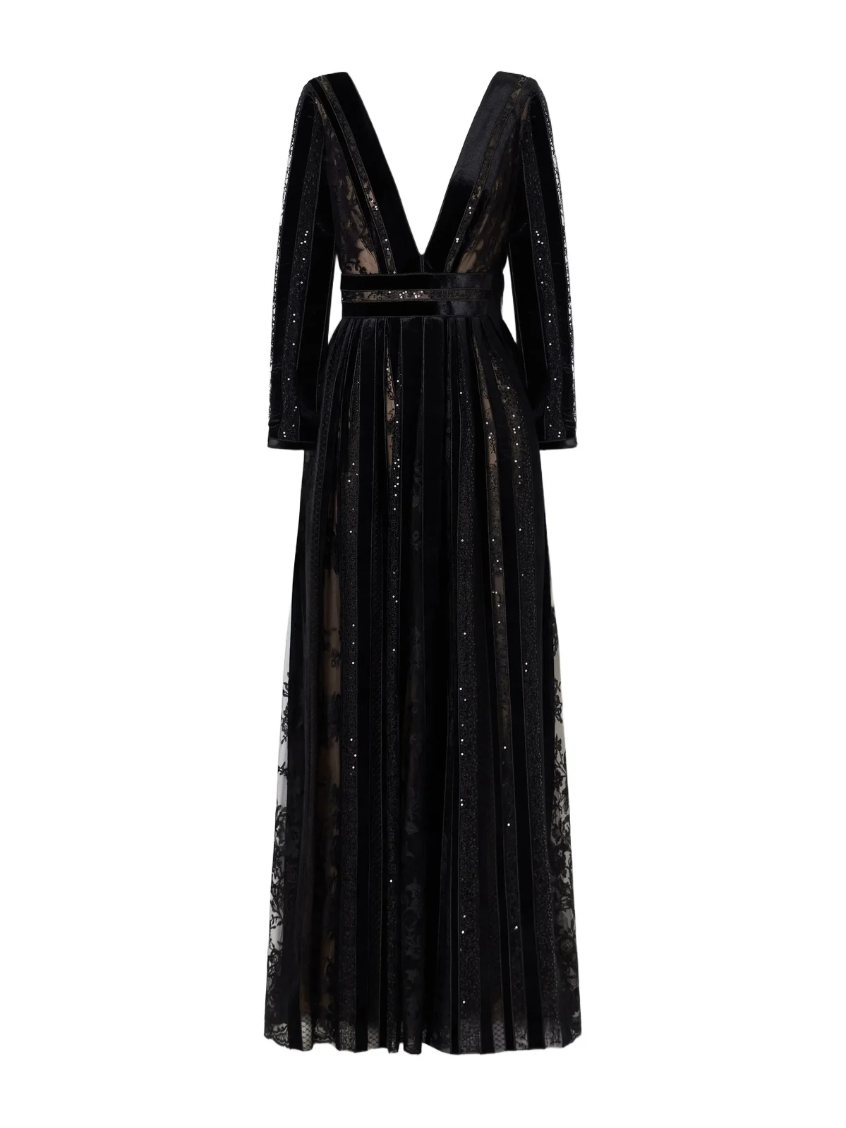 Malena Sequin-embellished Velvet-trimmed Lace Gown