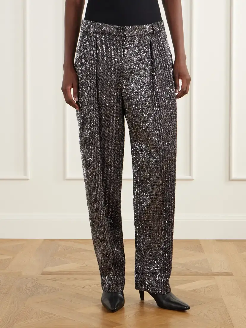 Missoni Pleated Sequined Metallic Crochet-knit Straight-leg Pants | Thumbnail 3