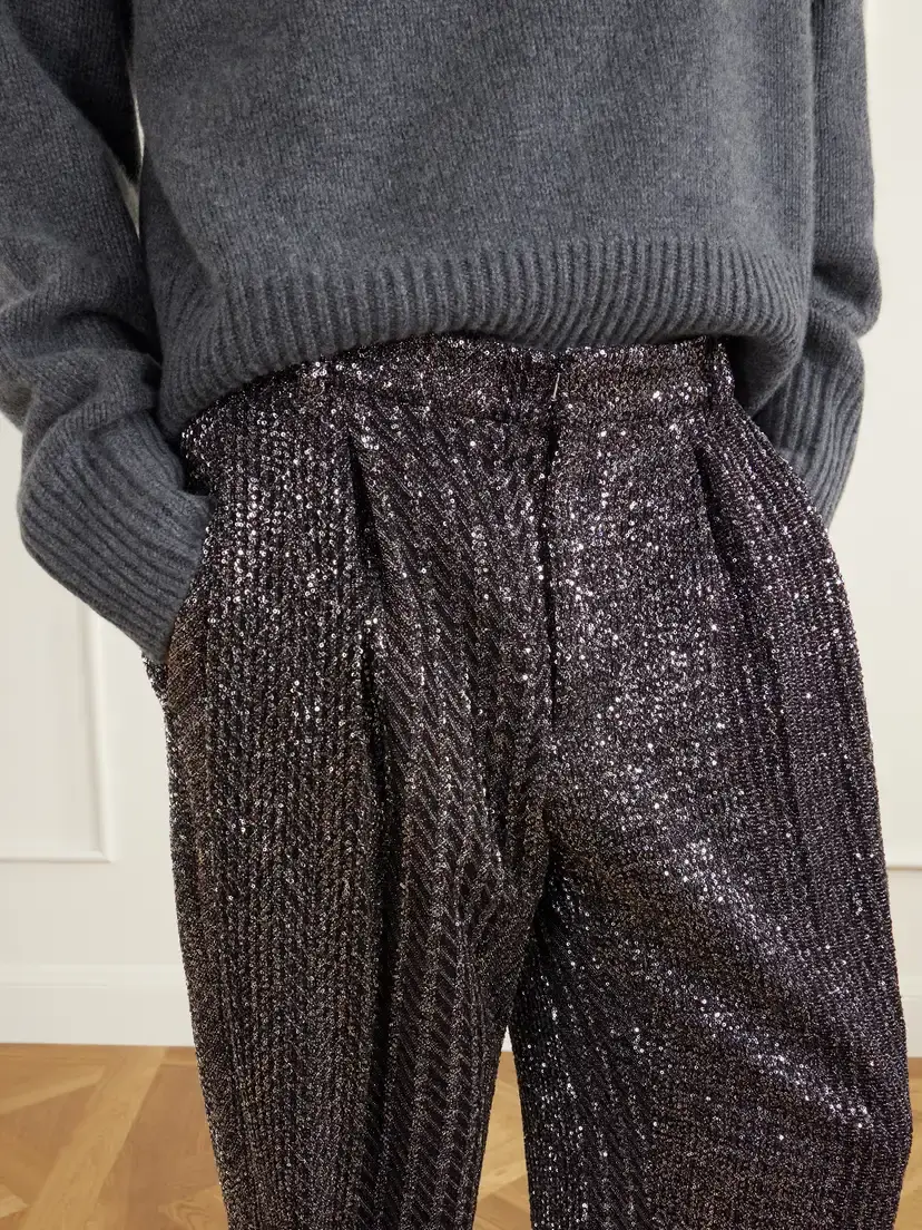 Missoni Pleated Sequined Metallic Crochet-knit Straight-leg Pants | Thumbnail 5