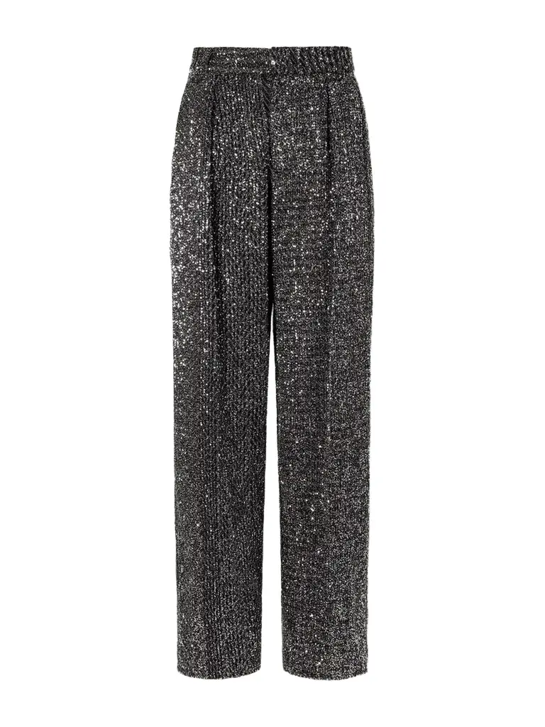 Missoni Pleated Sequined Metallic Crochet-knit Straight-leg Pants