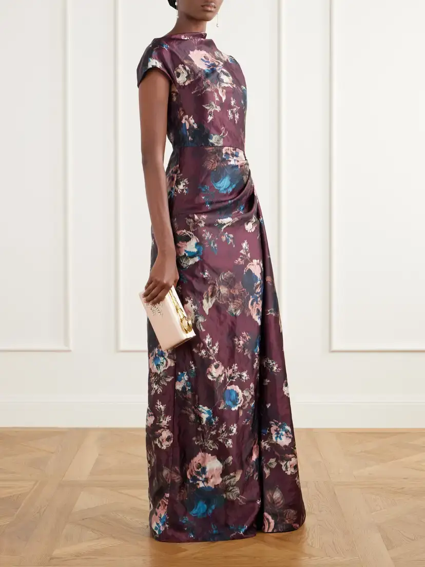 Erdem Floral-print Draped Crinkled Satin Gown | Thumbnail 2 Erdem Floral-print Draped Crinkled Satin Gown | Thumbnail 2