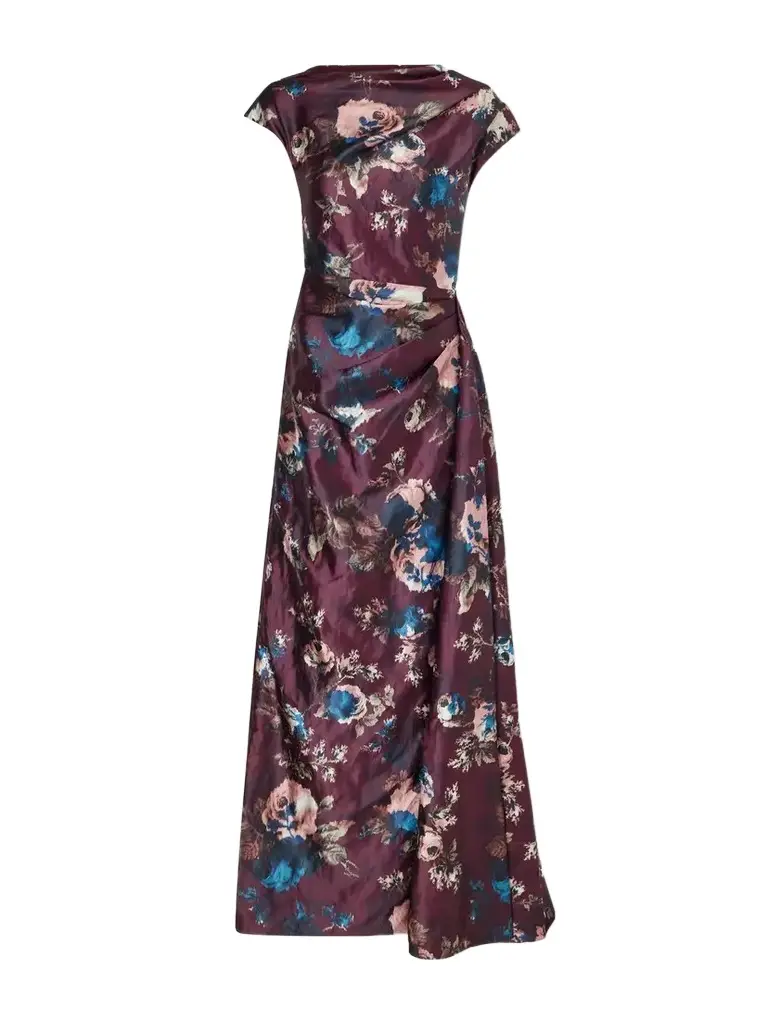 Erdem Floral-print Draped Crinkled Satin Gown