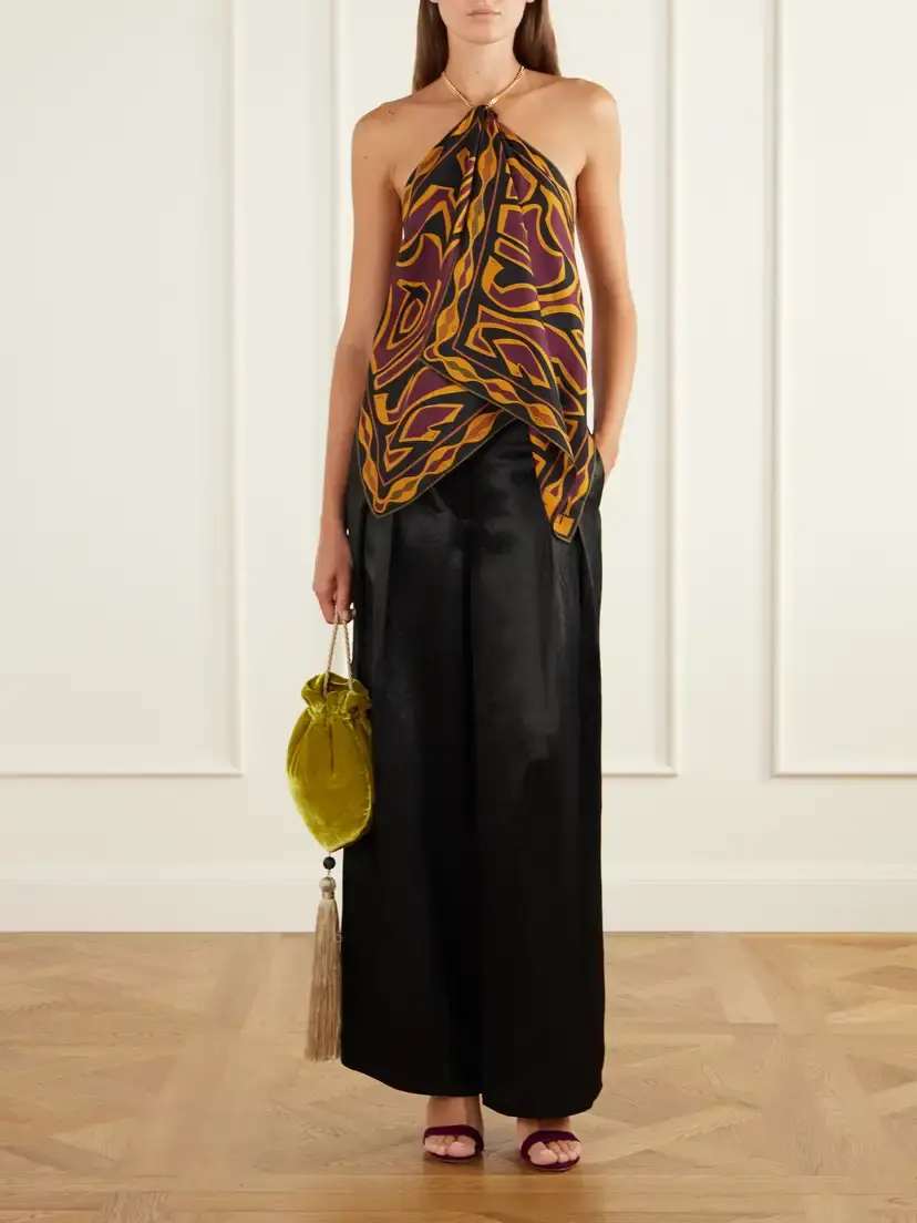 PUCCI Chain-embellished Draped Printed Silk-twill Halterneck Top | Thumbnail 2 PUCCI Chain-embellished Draped Printed Silk-twill Halterneck Top | Thumbnail 2