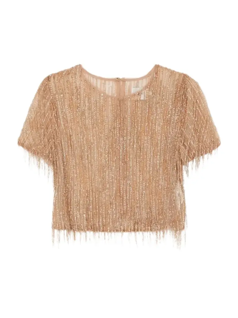 Aje Glisten Embellished Mesh Top