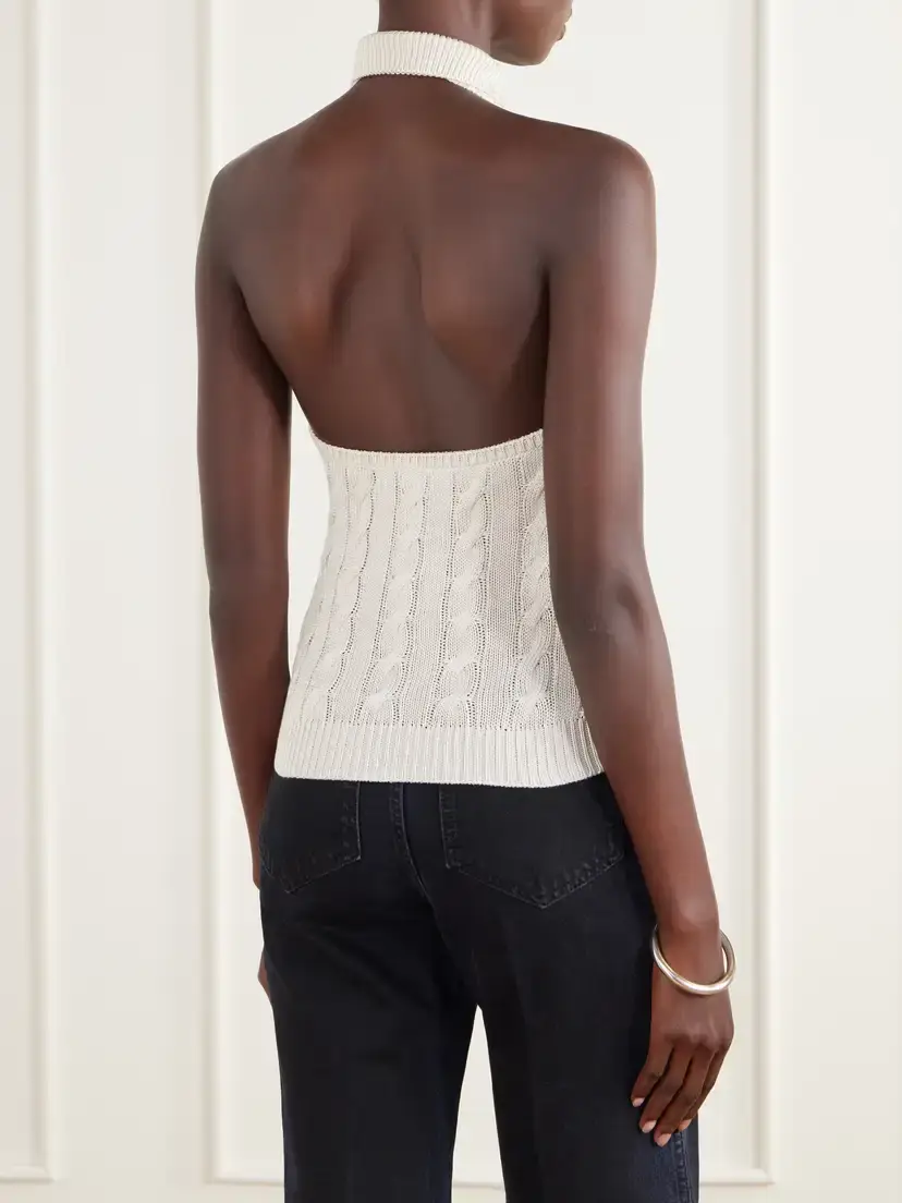Ralph Lauren Collection Cable-knit Silk-blend Halterneck Polo Vest | Thumbnail 3