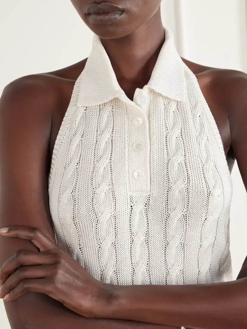 Ralph Lauren Collection Cable-knit Silk-blend Halterneck Polo Vest | Thumbnail 4