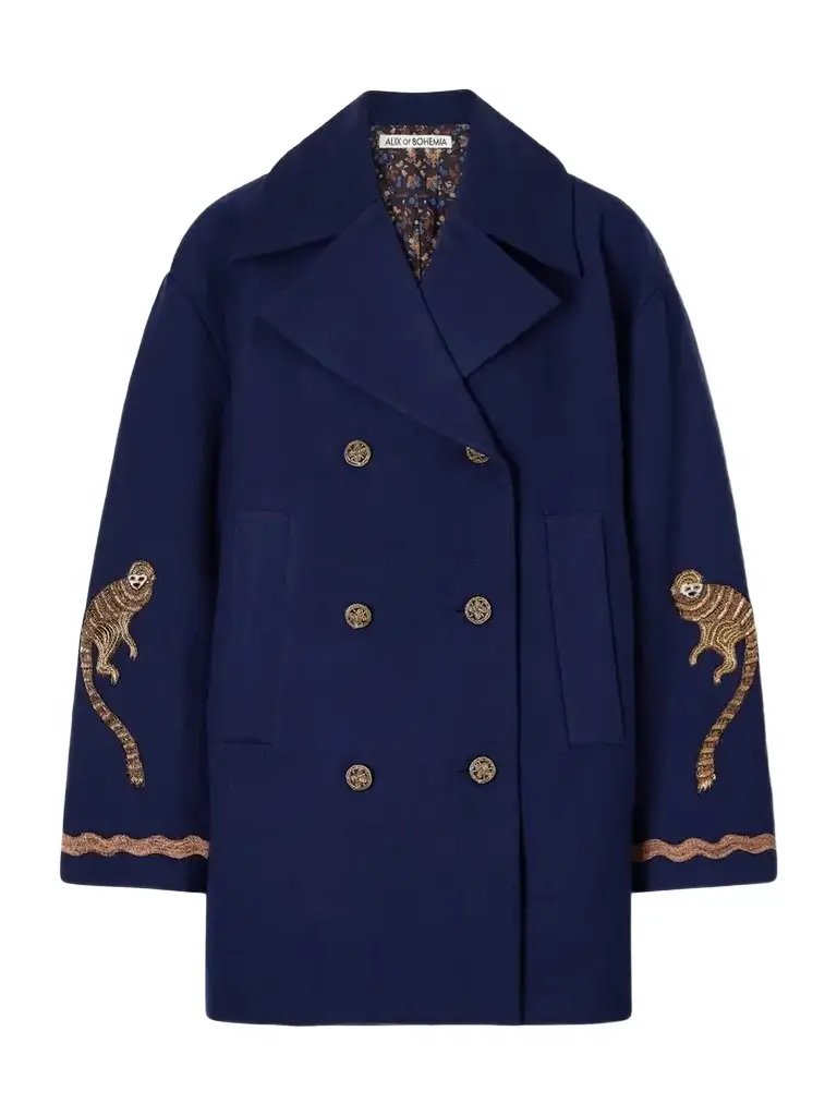 Rivoli Embroidered Double-breasted Wool-twill Coat Rivoli Embroidered Double-breasted Wool-twill Coat