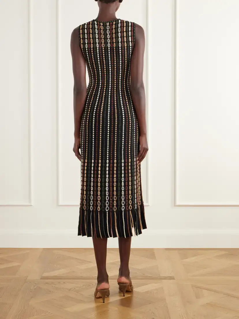 Ulla Johnson Amina Fringe-trimmed Stripe-inlain Wool-blend Midi Dress | Thumbnail 3 Ulla Johnson Amina Fringe-trimmed Stripe-inlain Wool-blend Midi Dress | Thumbnail 3