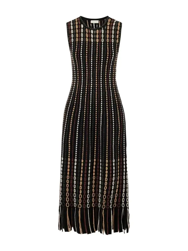 Ulla Johnson Amina Fringe-trimmed Stripe-inlain Wool-blend Midi Dress