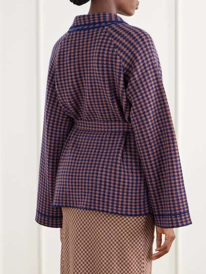 BERNADETTE Kallas Checked Belted Floral-appliquéd Cashmere Cardigan | Thumbnail 3 BERNADETTE Kallas Checked Belted Floral-appliquéd Cashmere Cardigan | Thumbnail 3
