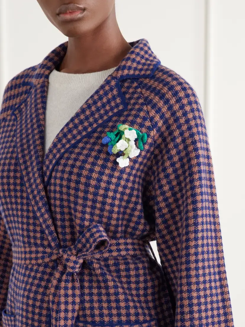 BERNADETTE Kallas Checked Belted Floral-appliquéd Cashmere Cardigan | Thumbnail 4 BERNADETTE Kallas Checked Belted Floral-appliquéd Cashmere Cardigan | Thumbnail 4