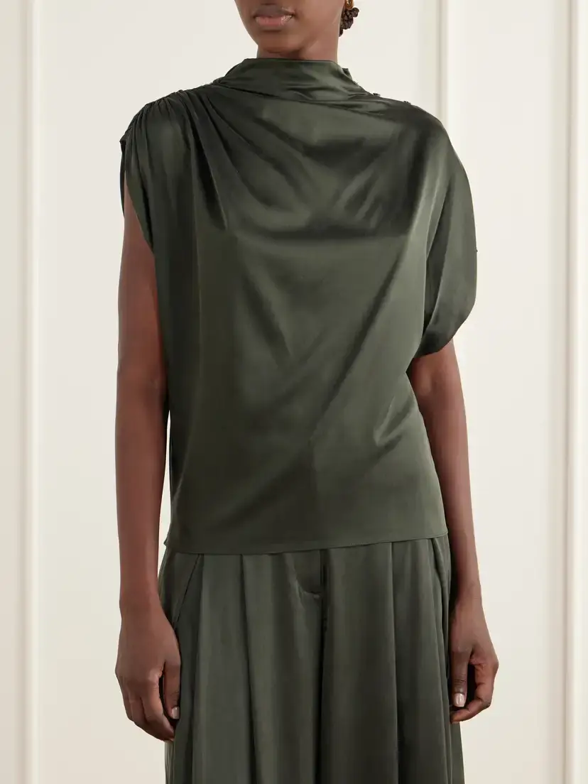 TWP Wish You Would Asymmetric Gathered Silk-blend Charmeuse Blouse | Thumbnail 3 TWP Wish You Would Asymmetric Gathered Silk-blend Charmeuse Blouse | Thumbnail 3