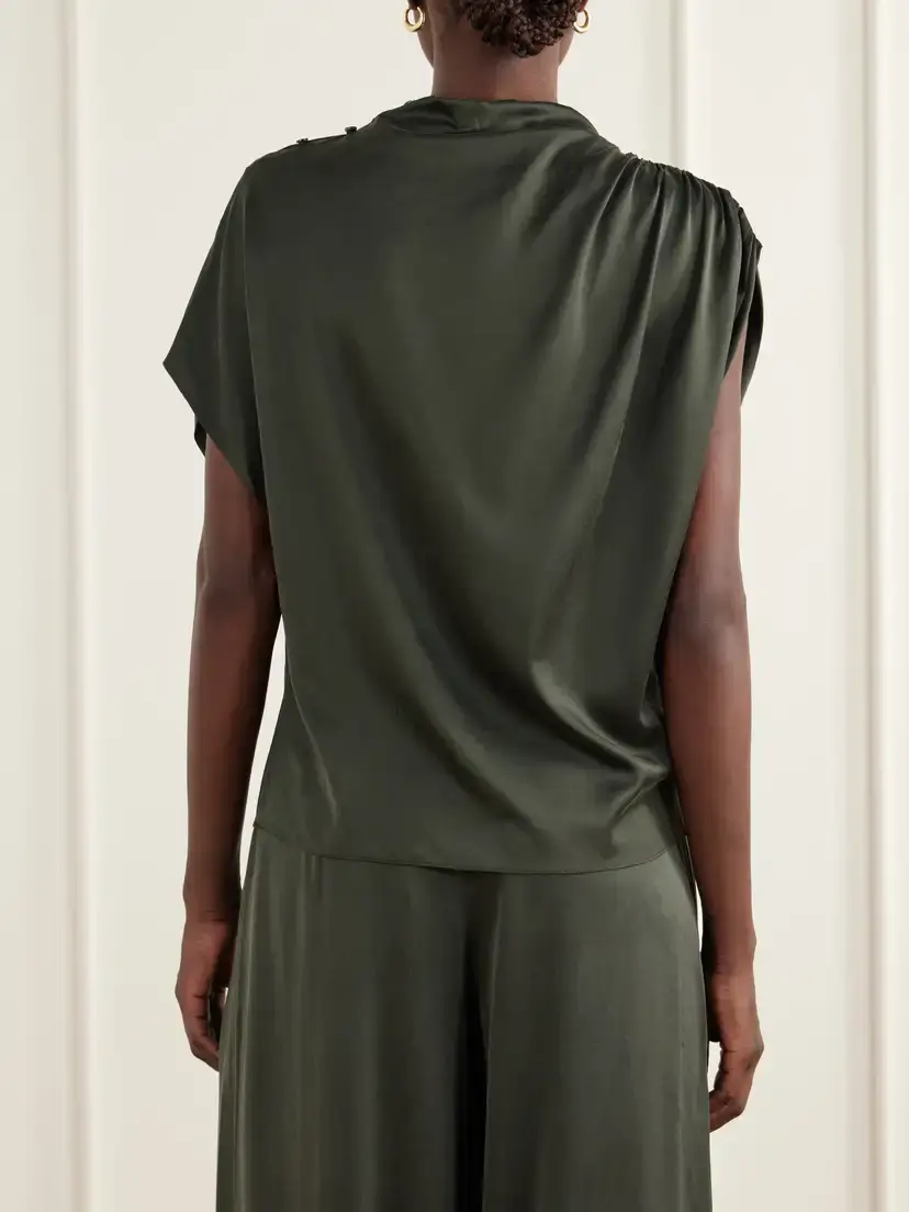TWP Wish You Would Asymmetric Gathered Silk-blend Charmeuse Blouse | Thumbnail 4 TWP Wish You Would Asymmetric Gathered Silk-blend Charmeuse Blouse | Thumbnail 4