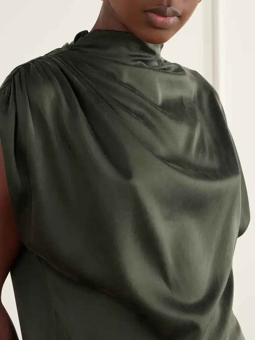 TWP Wish You Would Asymmetric Gathered Silk-blend Charmeuse Blouse | Thumbnail 5 TWP Wish You Would Asymmetric Gathered Silk-blend Charmeuse Blouse | Thumbnail 5