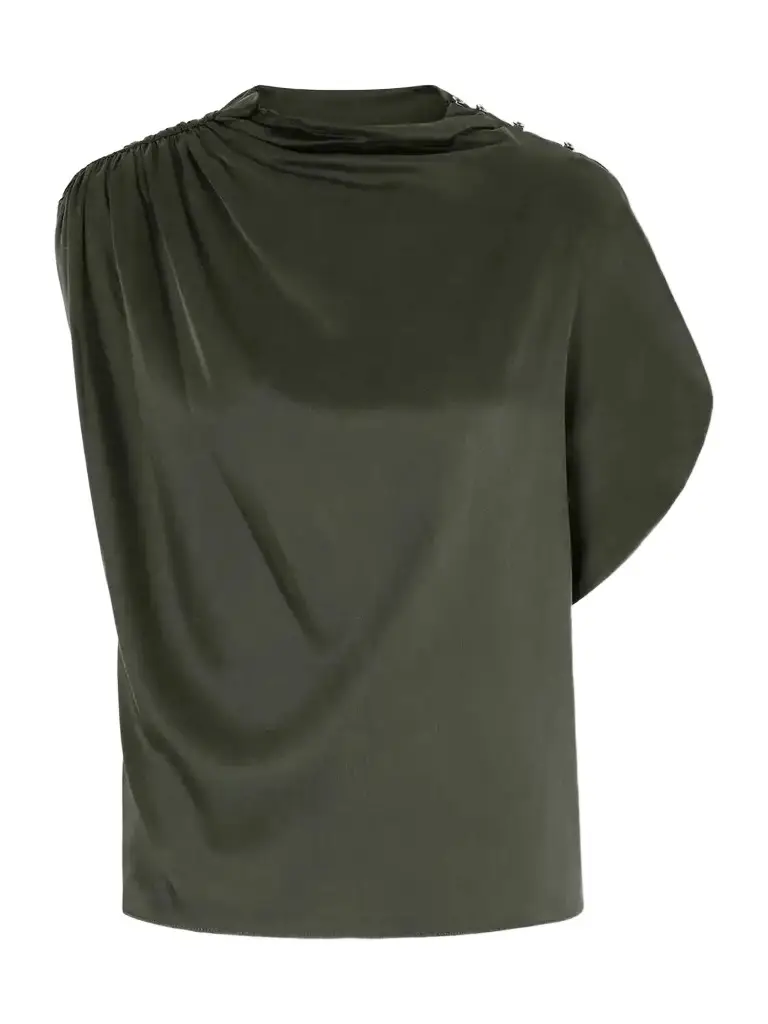 TWP Wish You Would Asymmetric Gathered Silk-blend Charmeuse Blouse