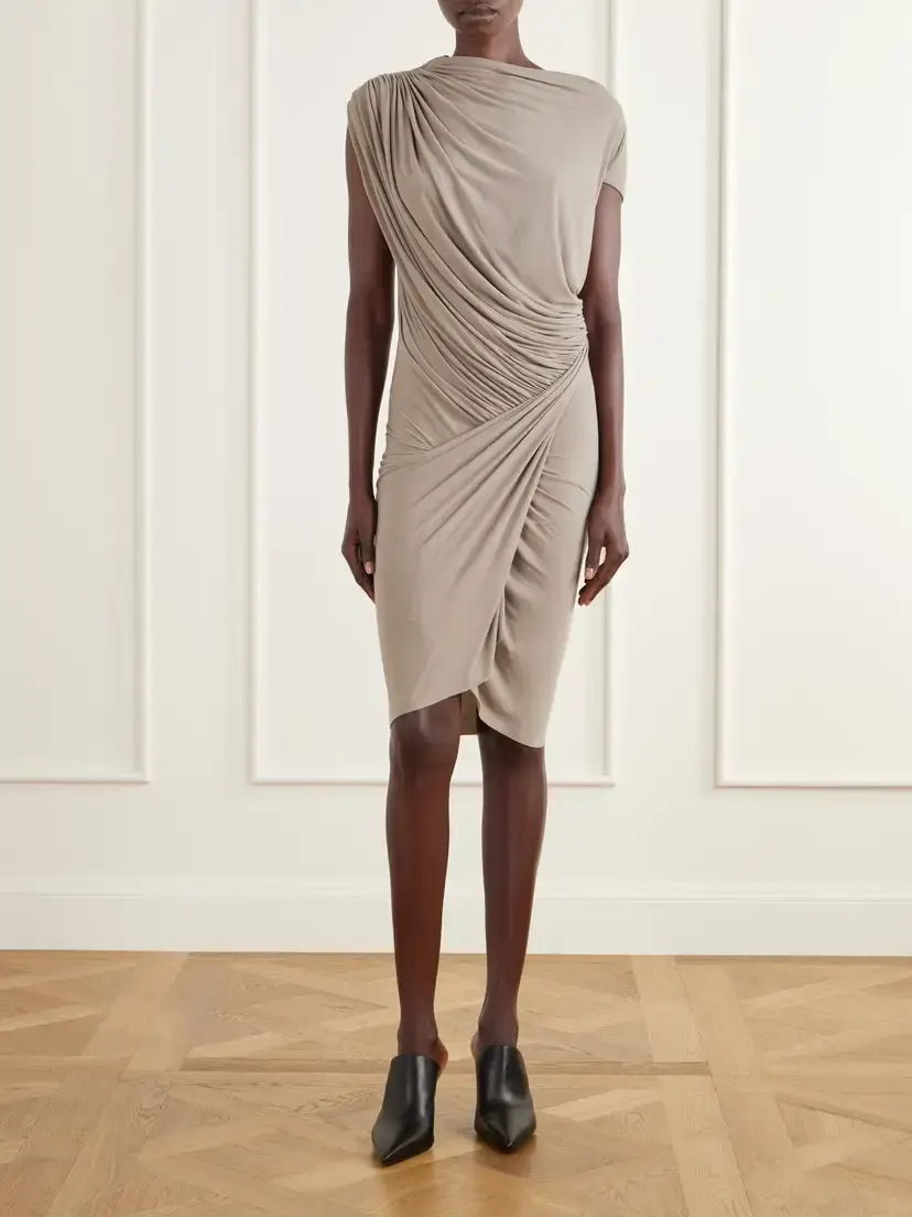 Rick Owens Ares Asymmetric Draped Gathered Stretch-jersey Mini Dress | Thumbnail 3 Rick Owens Ares Asymmetric Draped Gathered Stretch-jersey Mini Dress | Thumbnail 3