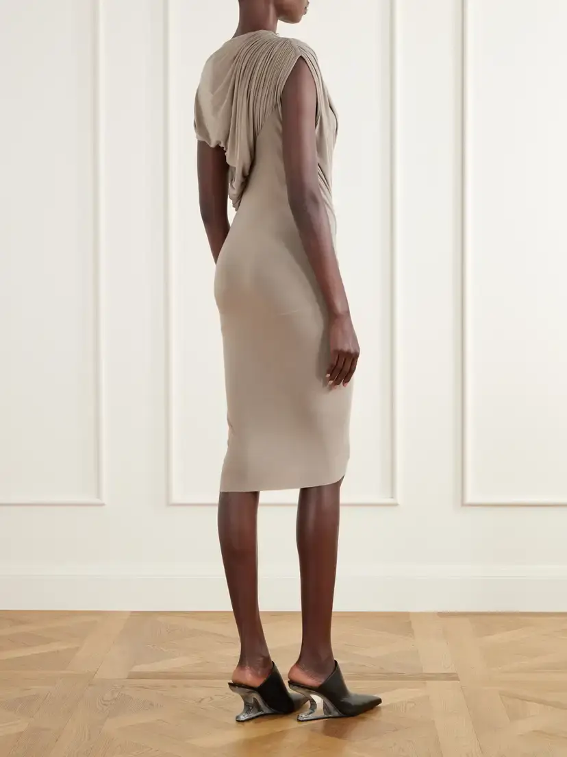 Rick Owens Ares Asymmetric Draped Gathered Stretch-jersey Mini Dress | Thumbnail 4 Rick Owens Ares Asymmetric Draped Gathered Stretch-jersey Mini Dress | Thumbnail 4