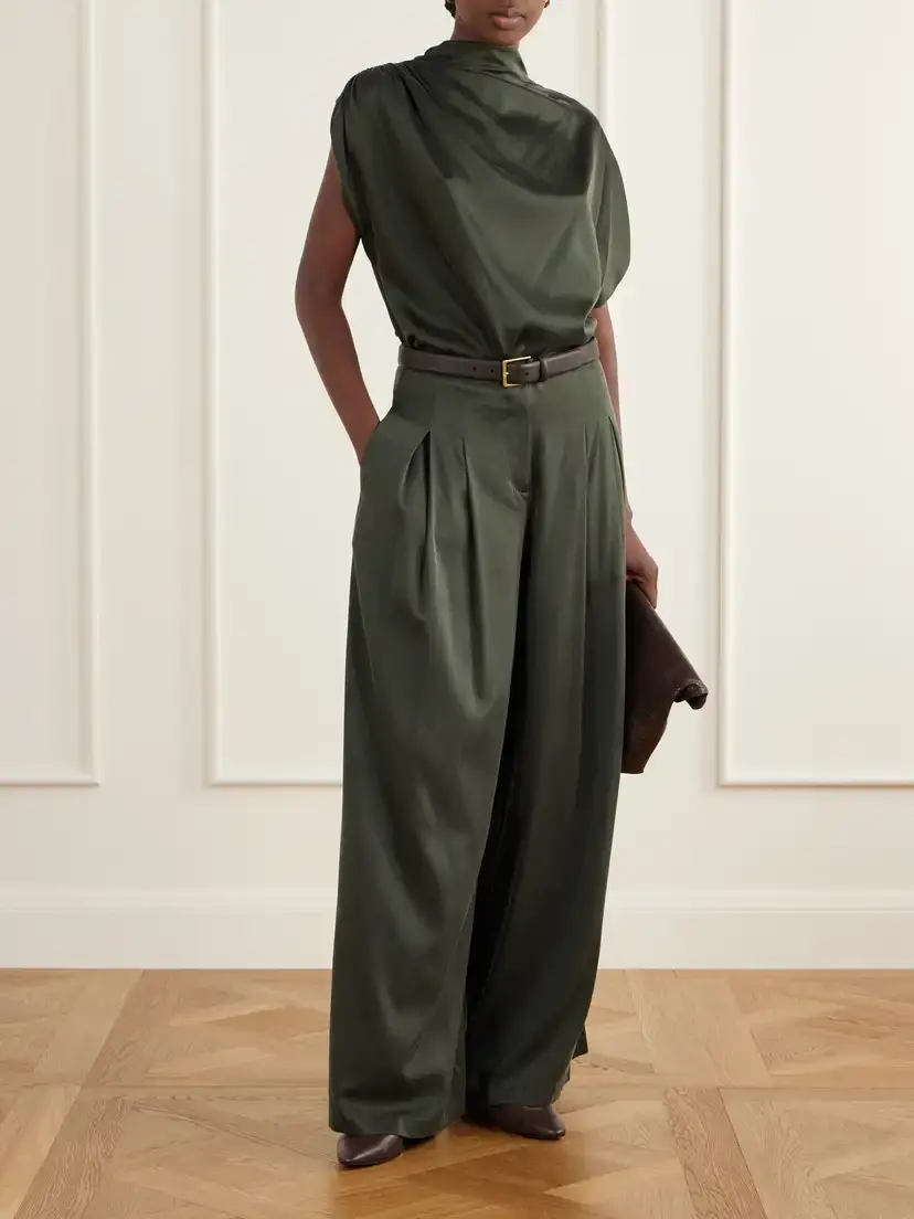 TWP Drew Pleated Silk-blend Charmeuse Mid-rise Wide-leg Pants | Thumbnail 2