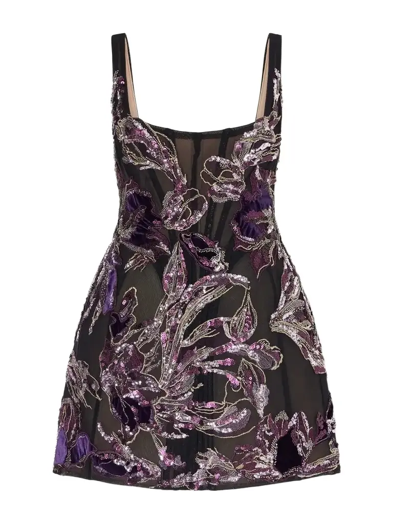 Elitta Embellished Velvet-trimmed Tulle Mini Dress